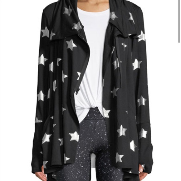 Terez Foil-Printed Draped Zip-Front Black/Silver Star Print Jacket in Size Small - Picture 1 of 15